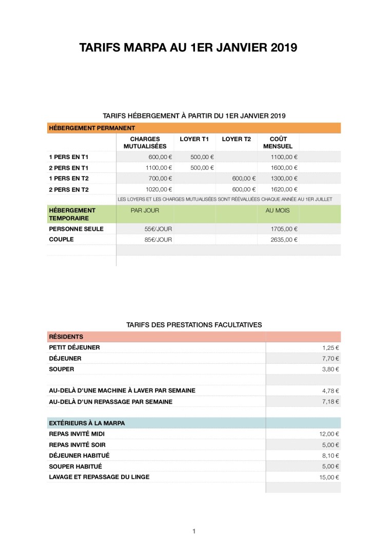 2019 TARIFS MARPA